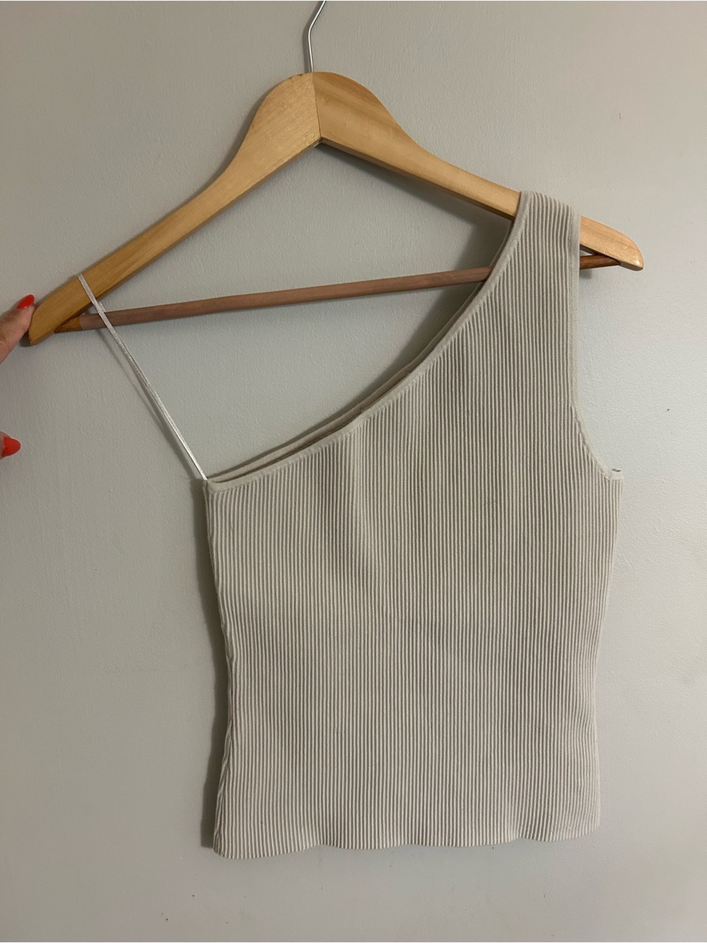 One-Shoulder Ribbed Tank Top in Cream - Picture 3 of 9